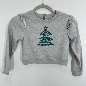 Truly Me Girls' Gray Christmas Tree Sweatshirt w/ Ruffle Shoulders Size‎ 5